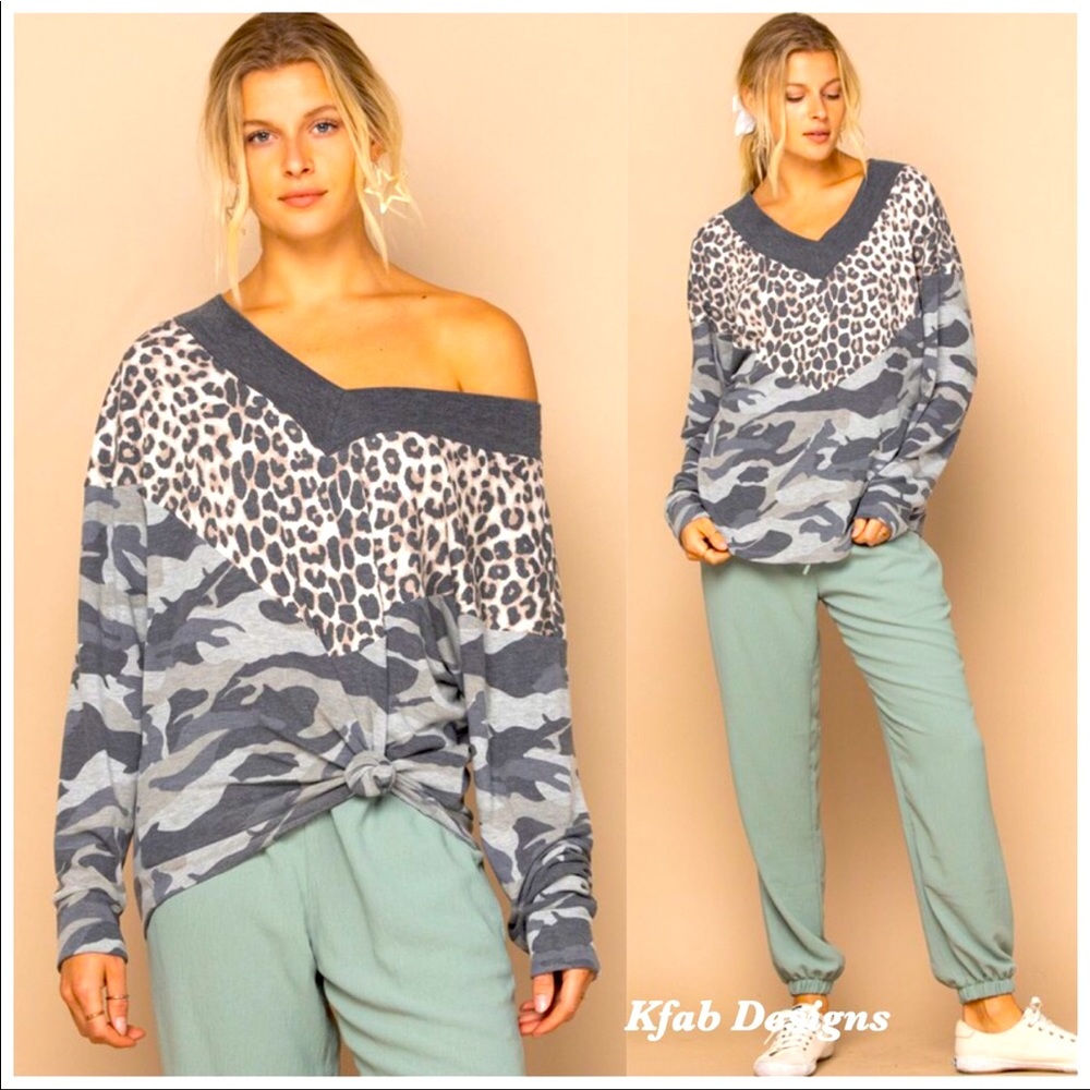 Smoke🔥Leopard print pieces top w/soft earthy vibe